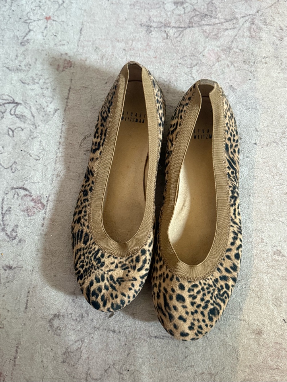 Stuart Weitzman Leopard-Pattern Ballet Flats in Tan and Black